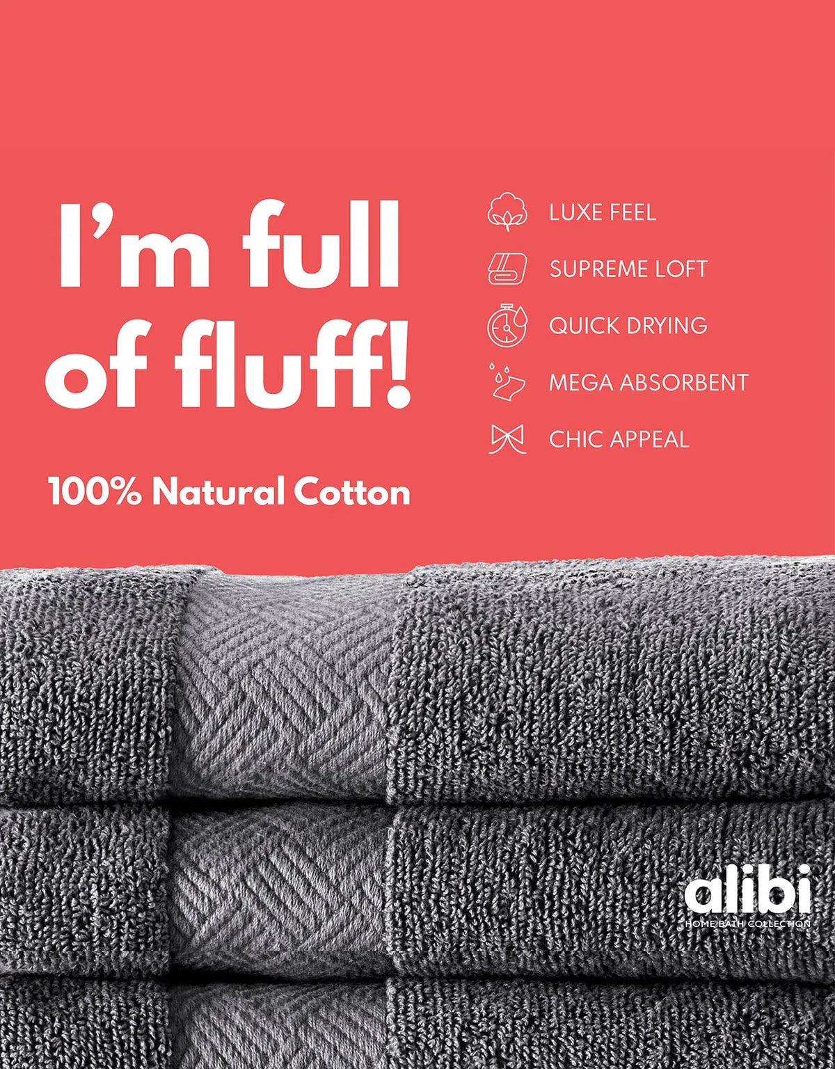 Soft Absorbent Luxury Cotton Bath Towel 30x56 - 6 Pack