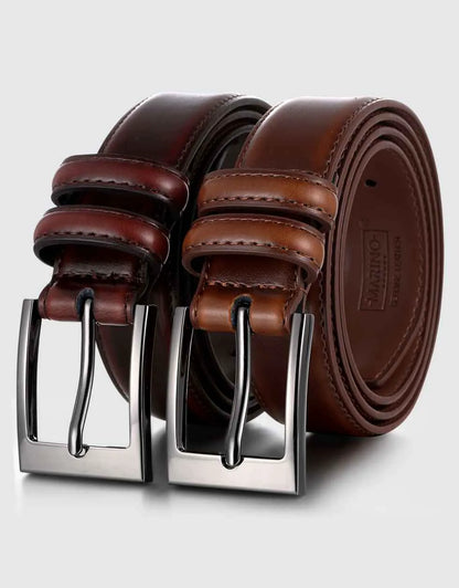 Men's Dual Ring Leather Classic Prong Belt