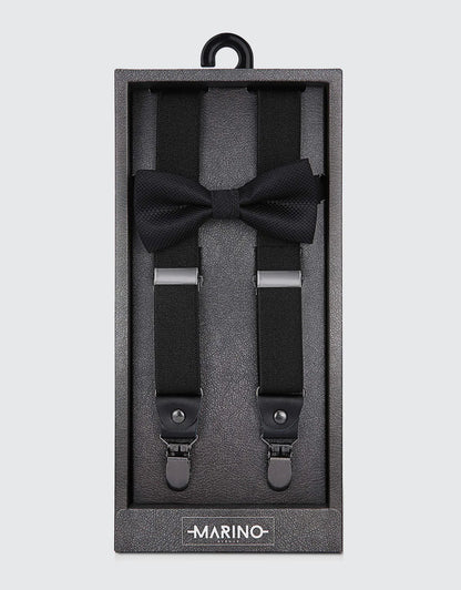 Men's Textured Strap 1" Wide Suspender Bow Tie
