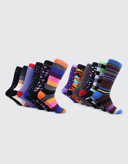Men's Bold Designer Dress Socks 12 Pack