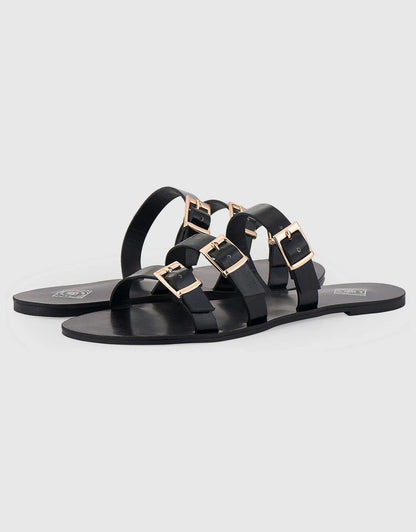 Women's Tri-Strap Buckle Slide Sandal