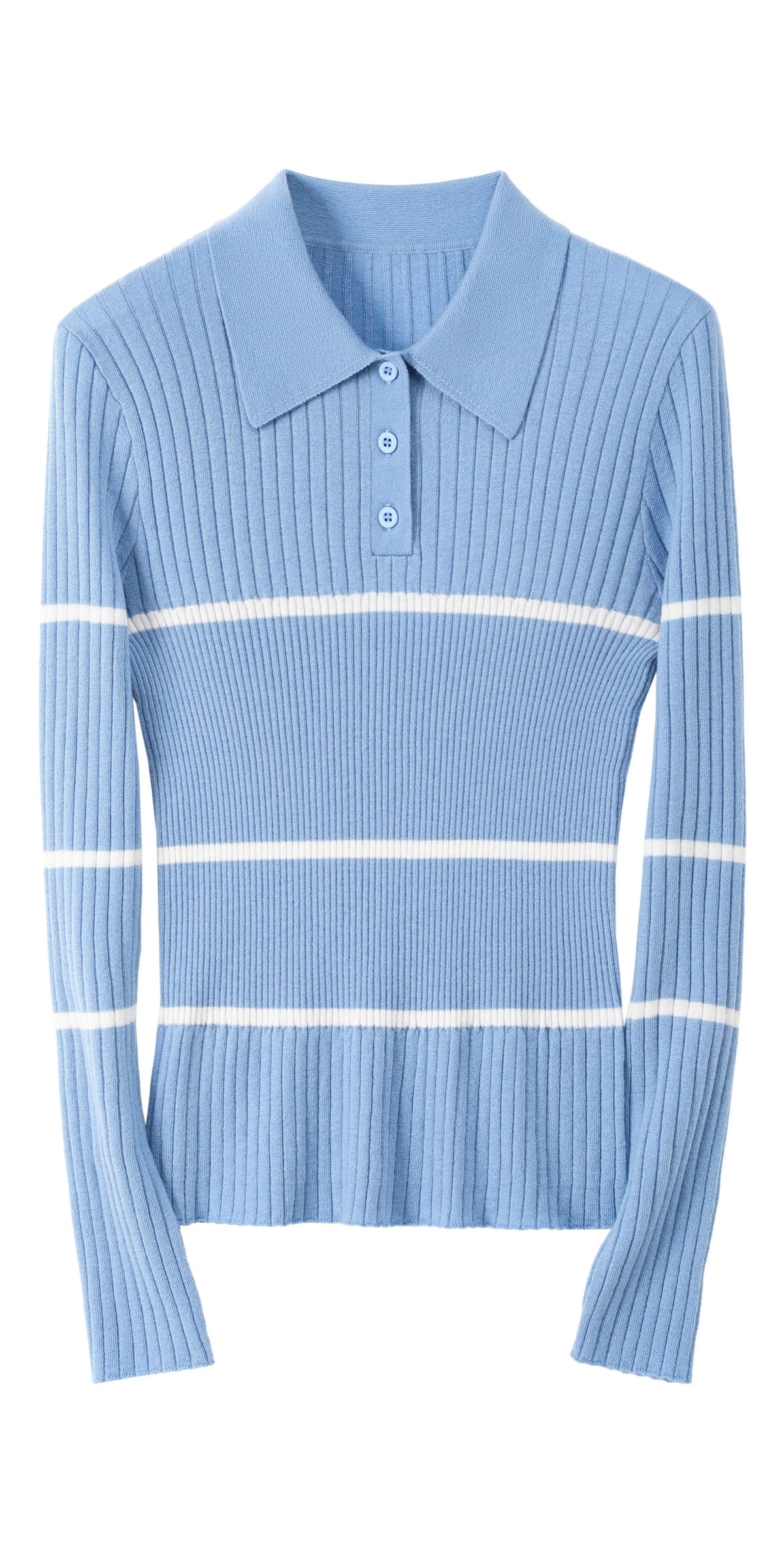 Ribbed Contrast Stripe Polo Sweater