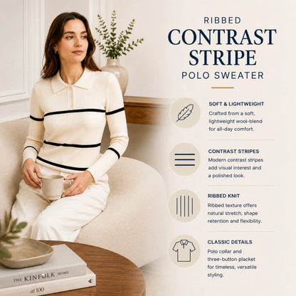 Ribbed Contrast Stripe Polo Sweater