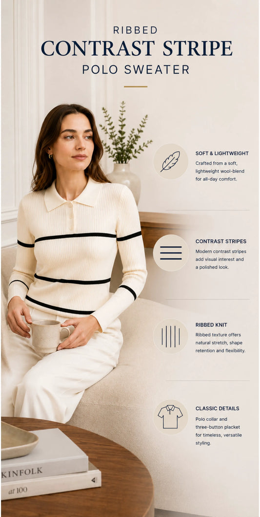 Ribbed Contrast Stripe Polo Sweater