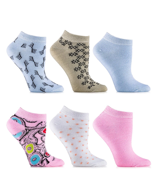 Womens Multicolor Ankle Socks 6 Pack