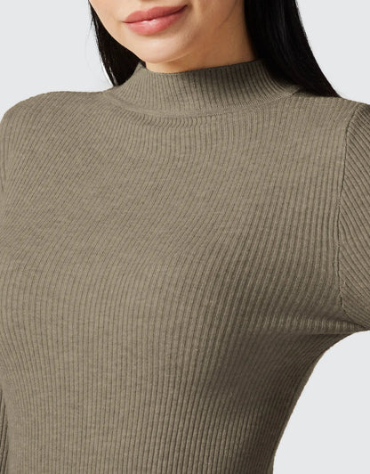 Lightweight Ribbed Mock Turtleneck for Women Slim Fit