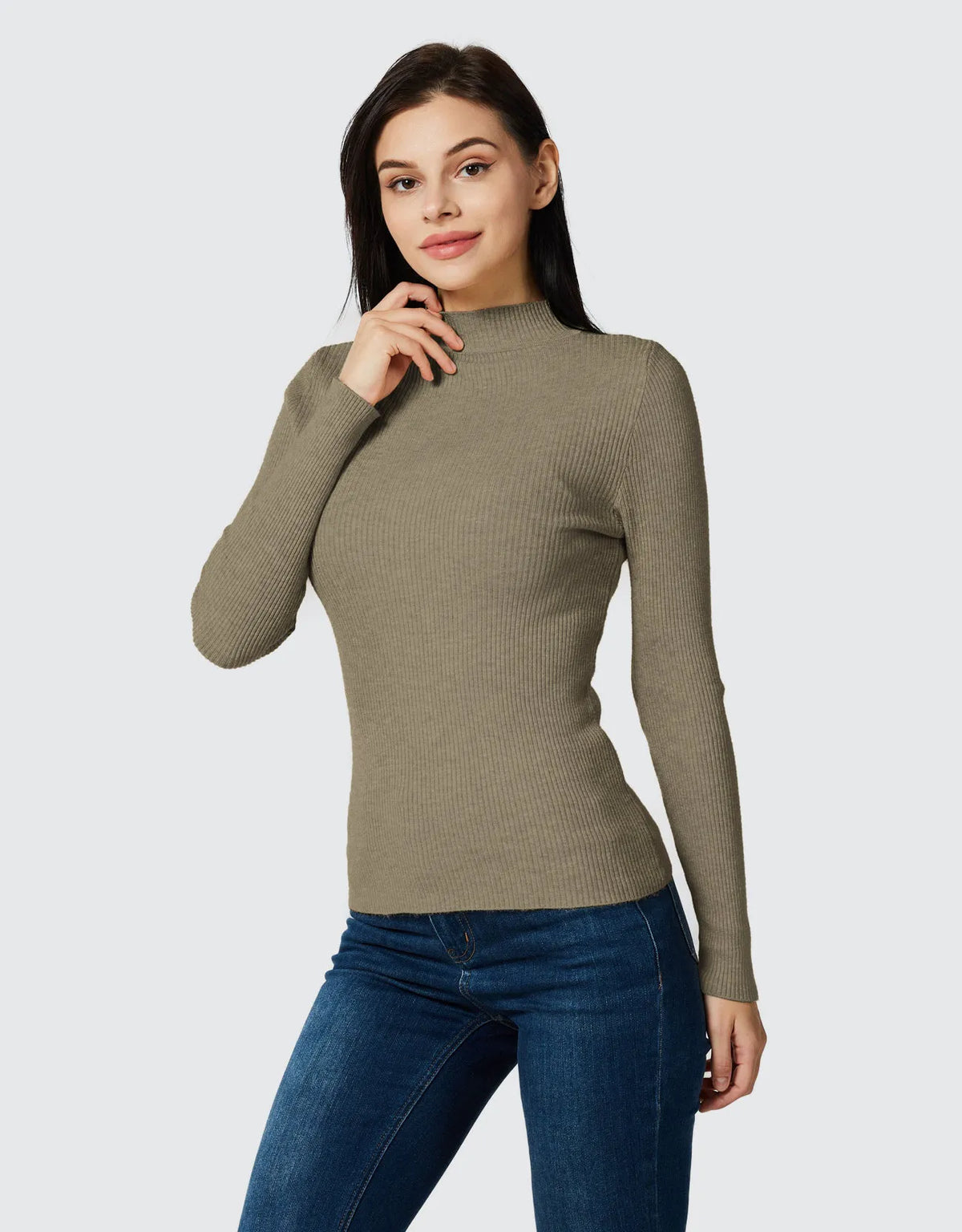 Lightweight Ribbed Mock Turtleneck for Women Slim Fit