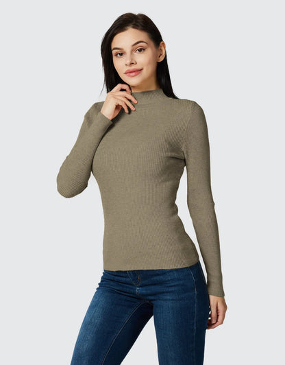 Lightweight Ribbed Mock Turtleneck for Women Slim Fit