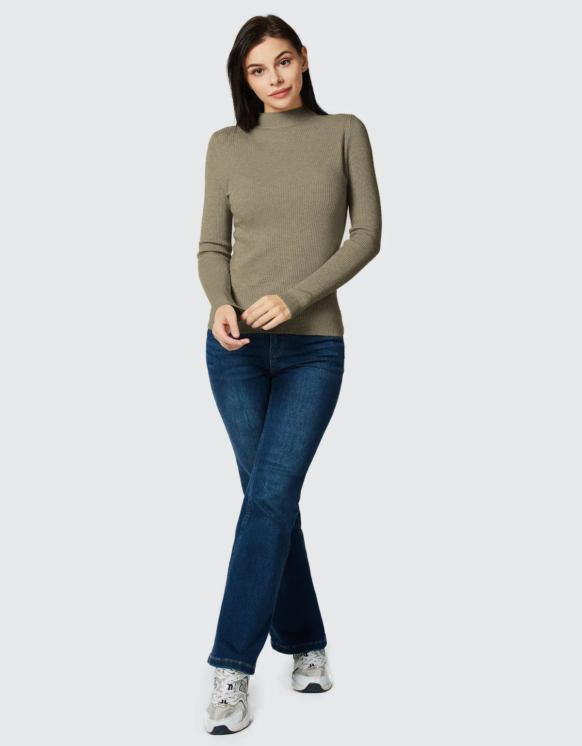 Lightweight Ribbed Mock Turtleneck for Women Slim Fit