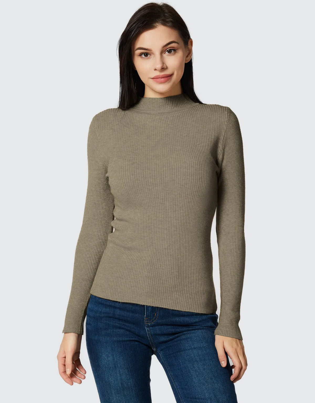 Lightweight Ribbed Mock Turtleneck for Women Slim Fit