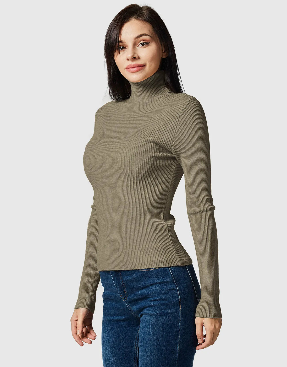 Lightweight Ribbed Turtleneck for Women Slim Fit