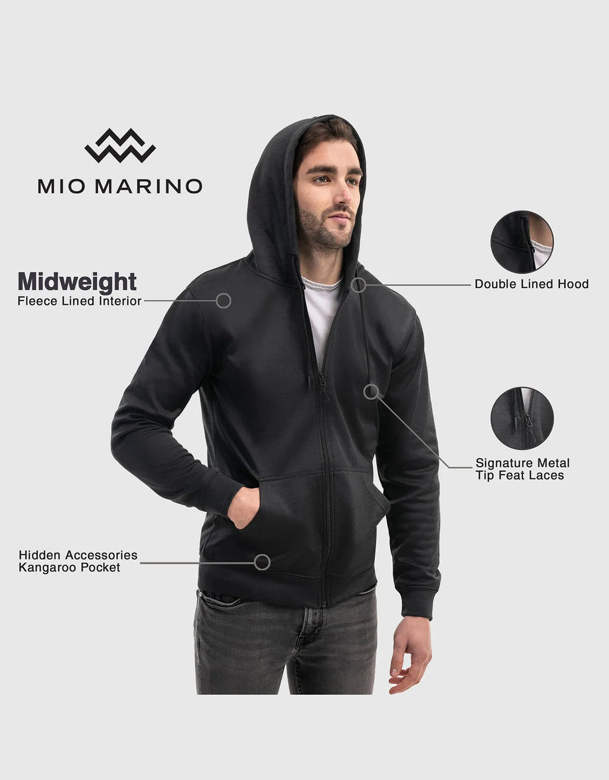 Men’s Full Zip Hooded Sweatshirt by Mio Marino