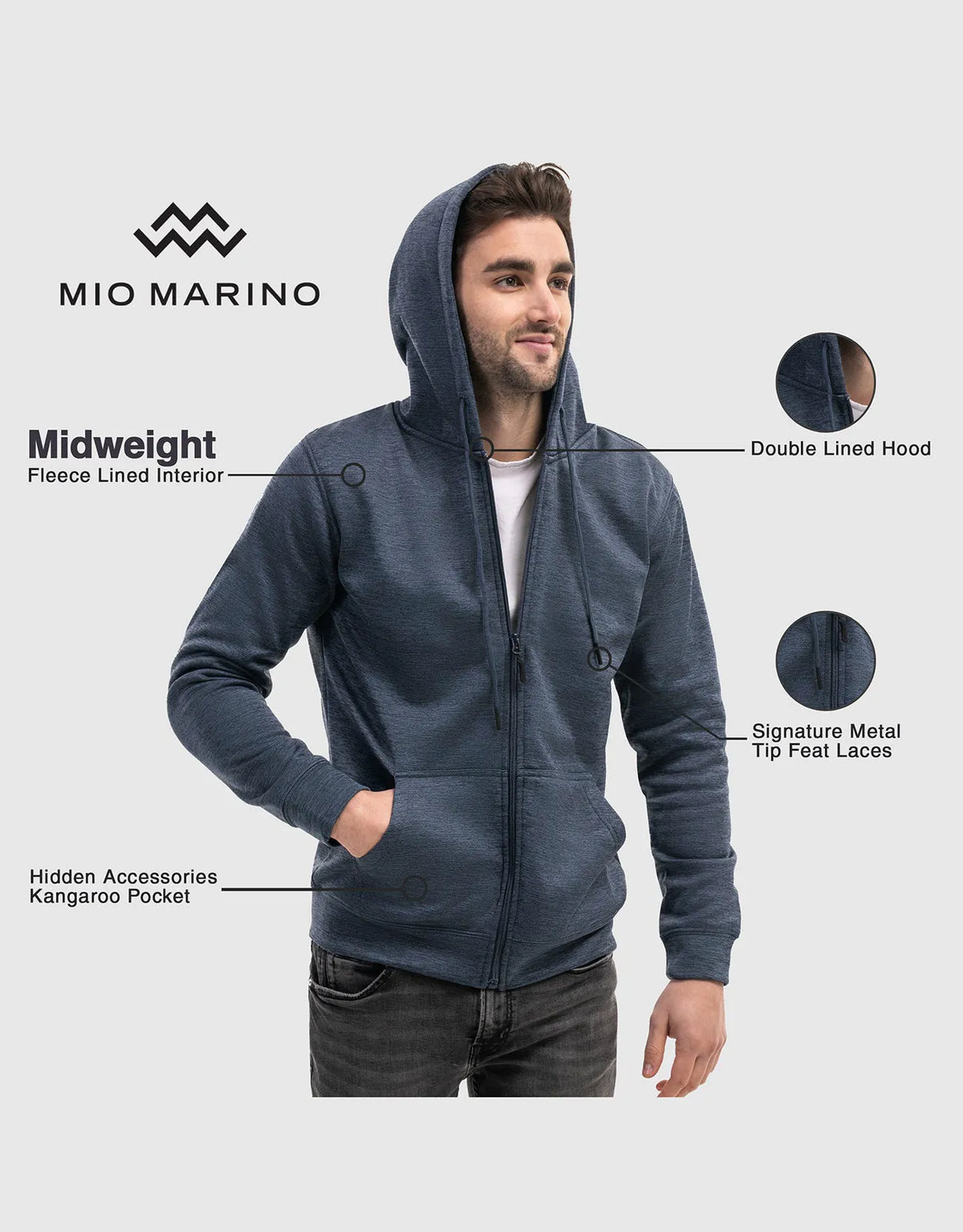 Men’s Full Zip Hooded Sweatshirt by Mio Marino