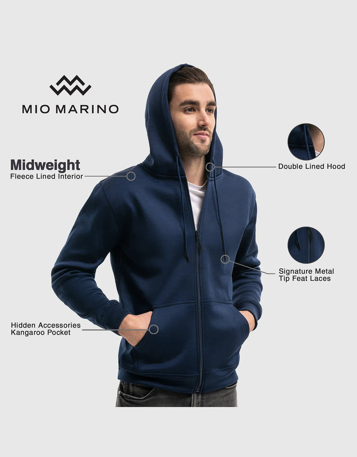 Men’s Full Zip Hooded Sweatshirt by Mio Marino