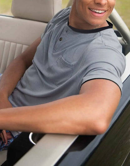 Men's Short Sleeve Henley T-Shirt-3 Pack