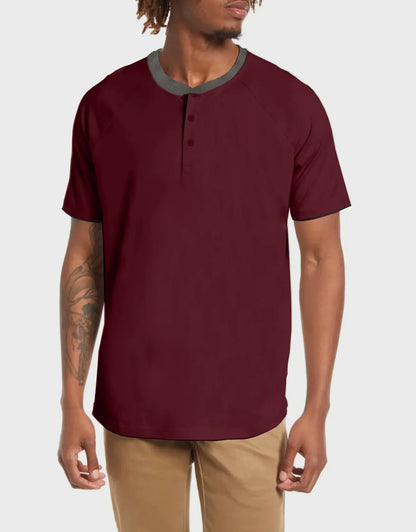 Men's Short Sleeve Henley T-Shirt-3 Pack