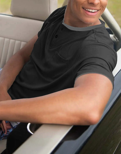 Men's Short Sleeve Henley T-Shirt-3 Pack