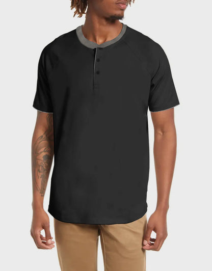 Men's Short Sleeve Henley T-Shirt-3 Pack