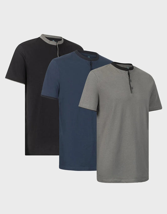 Men's Short Sleeve Henley T-Shirt-3 Pack