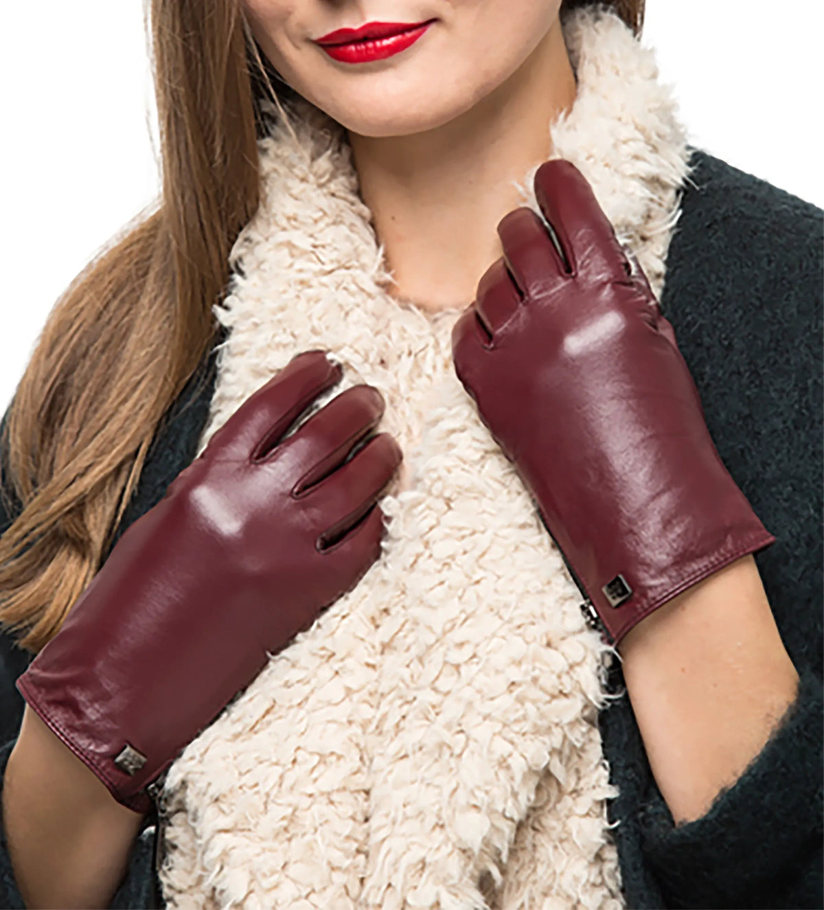 Women's Wristed Zipper Touchscreen Leather Gloves