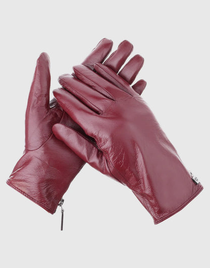 Women's Wristed Zipper Touchscreen Leather Gloves