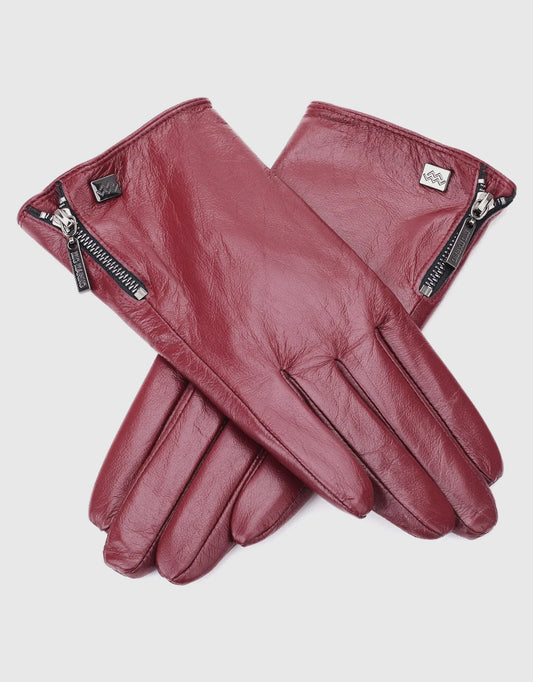 Women's Wristed Zipper Touchscreen Leather Gloves