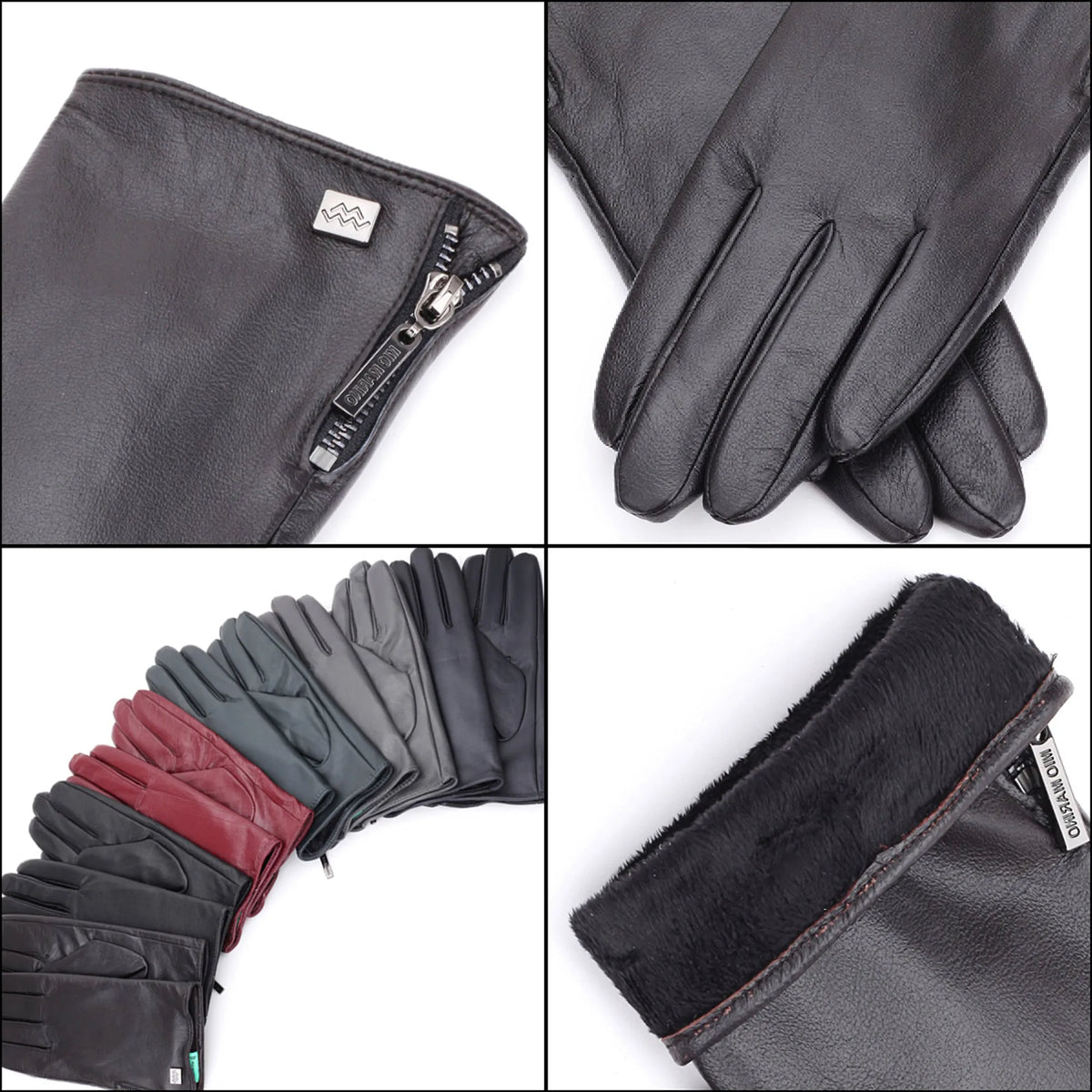 Wristed Zipper Nappa Leather Gloves