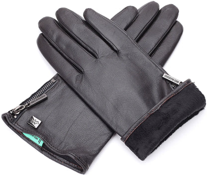 Wristed Zipper Nappa Leather Gloves