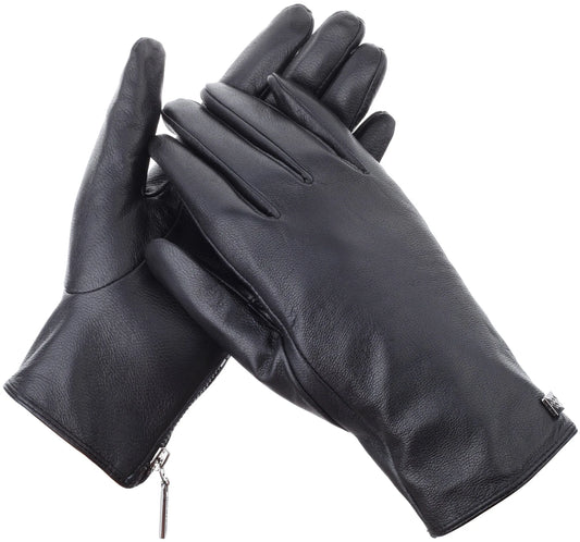 Wristed Zipper Nappa Leather Gloves