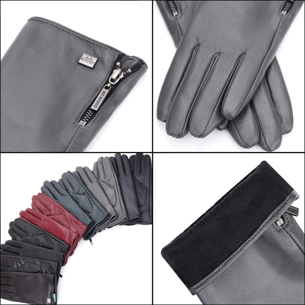 Wristed Zipper Nappa Leather Gloves