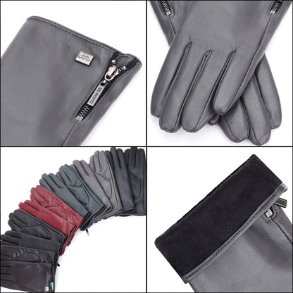Wristed Zipper Nappa Leather Gloves