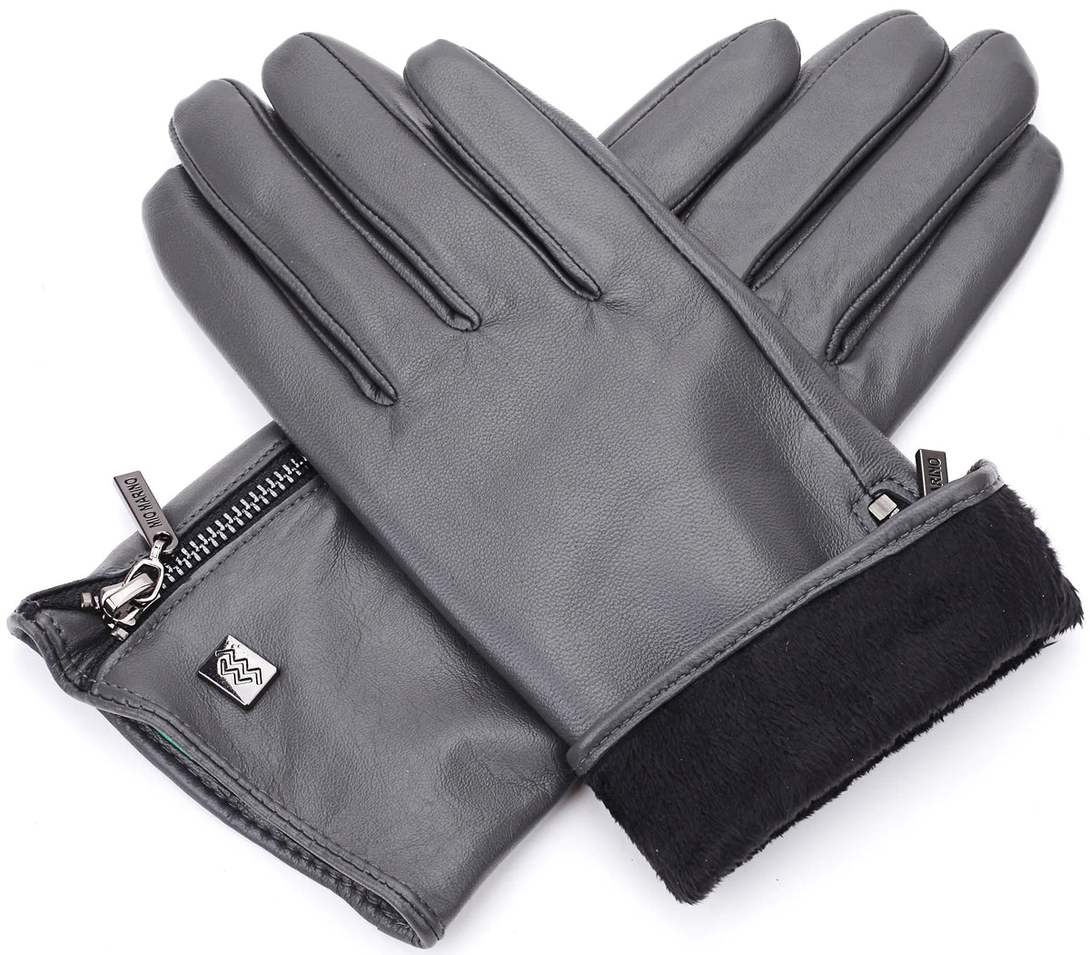 Wristed Zipper Nappa Leather Gloves