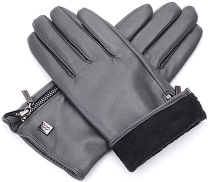 Wristed Zipper Nappa Leather Gloves