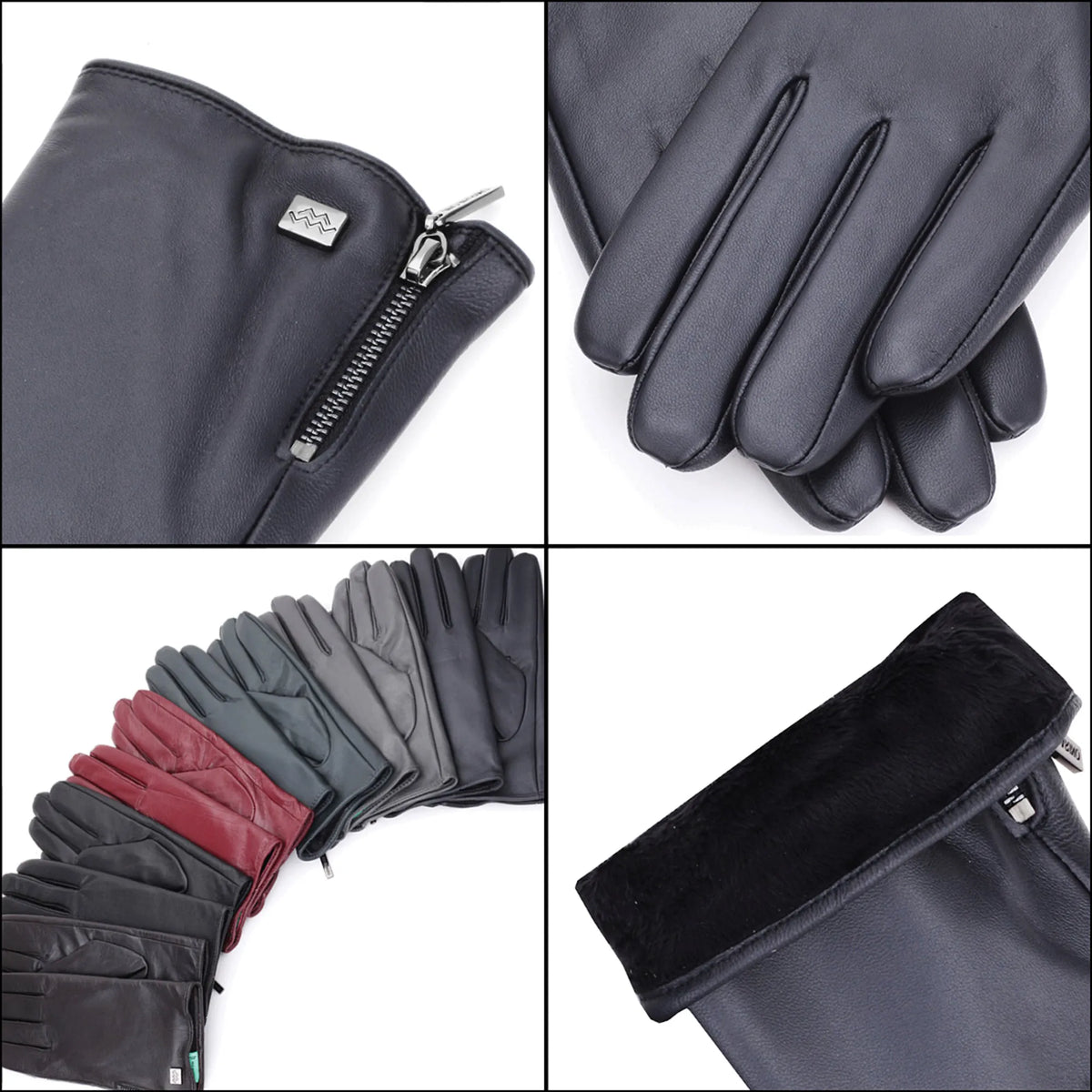 Wristed Zipper Nappa Leather Gloves