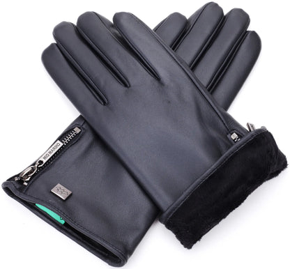 Wristed Zipper Nappa Leather Gloves