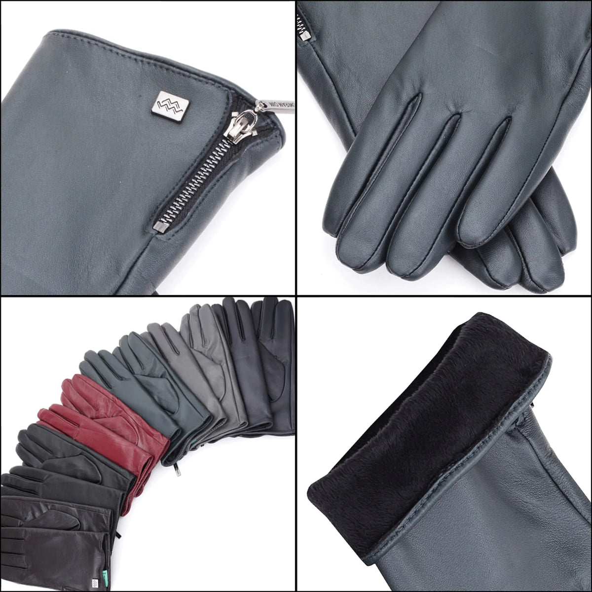 Wristed Zipper Nappa Leather Gloves