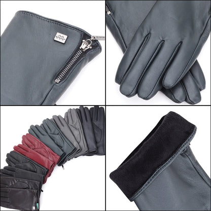 Wristed Zipper Nappa Leather Gloves