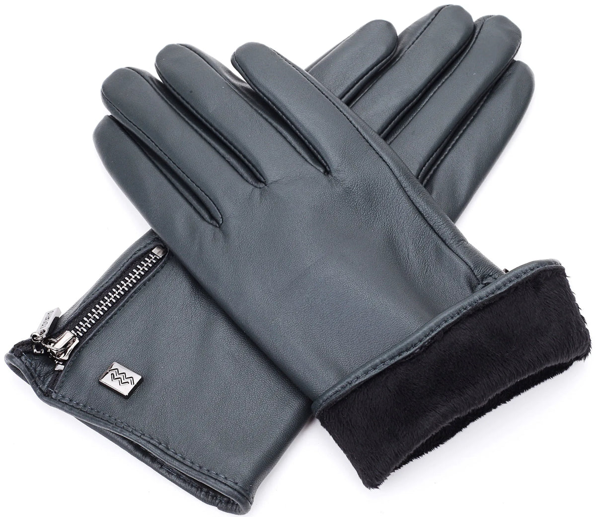 Wristed Zipper Nappa Leather Gloves