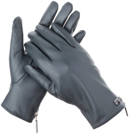 Wristed Zipper Nappa Leather Gloves