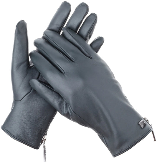 Wristed Zipper Nappa Leather Gloves