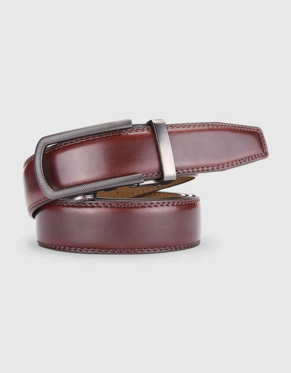 Ribbed Metal Leather Ratchet Belt
