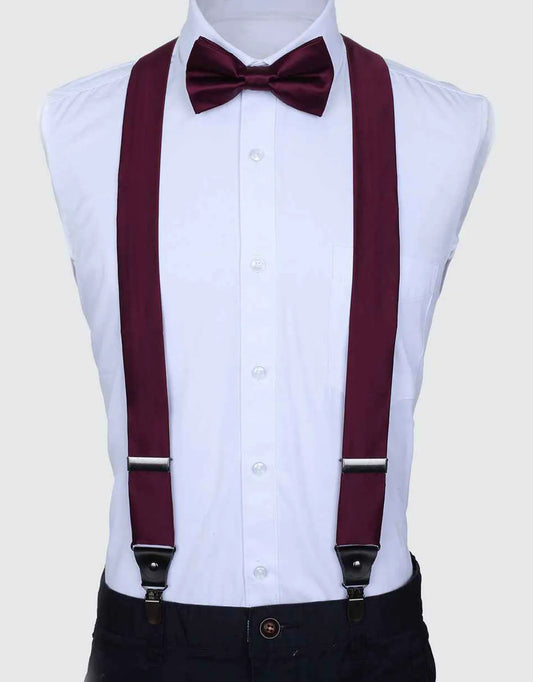 Men's Satin Strap Suspenders Bow Tie