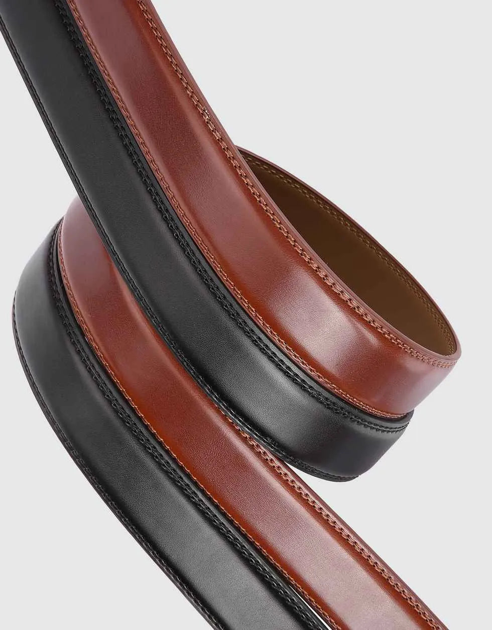 Leather Ratchet Belt Strap Replacement - Burnt Umber/Black