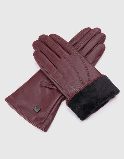 Women's Bow and Stitch Touchscreen Sheepskin Gloves
