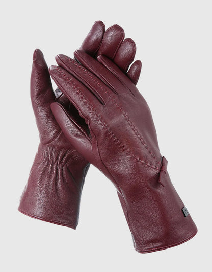 Women's Bow and Stitch Touchscreen Sheepskin Gloves