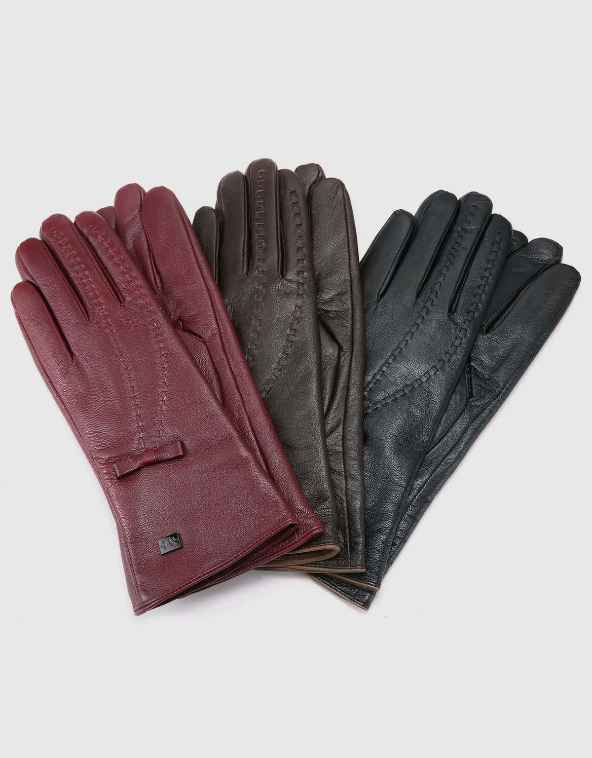 Women's Bow and Stitch Touchscreen Sheepskin Gloves