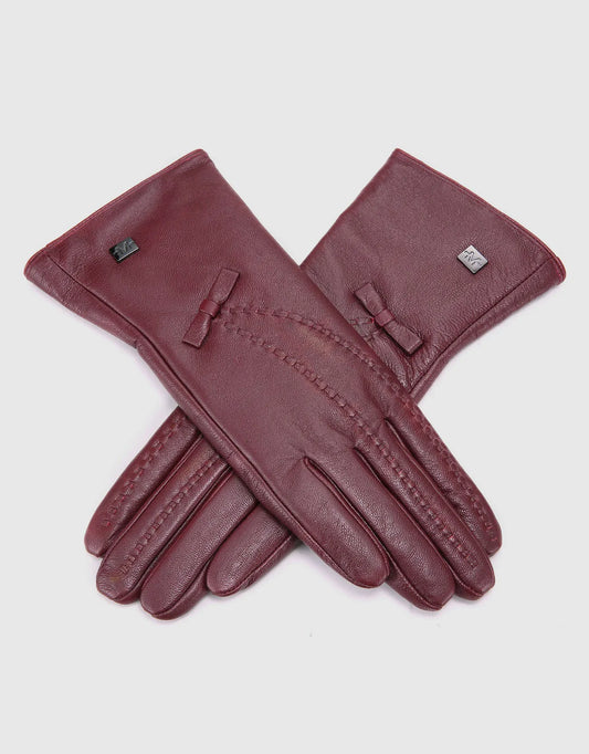 Women's Bow and Stitch Touchscreen Sheepskin Gloves
