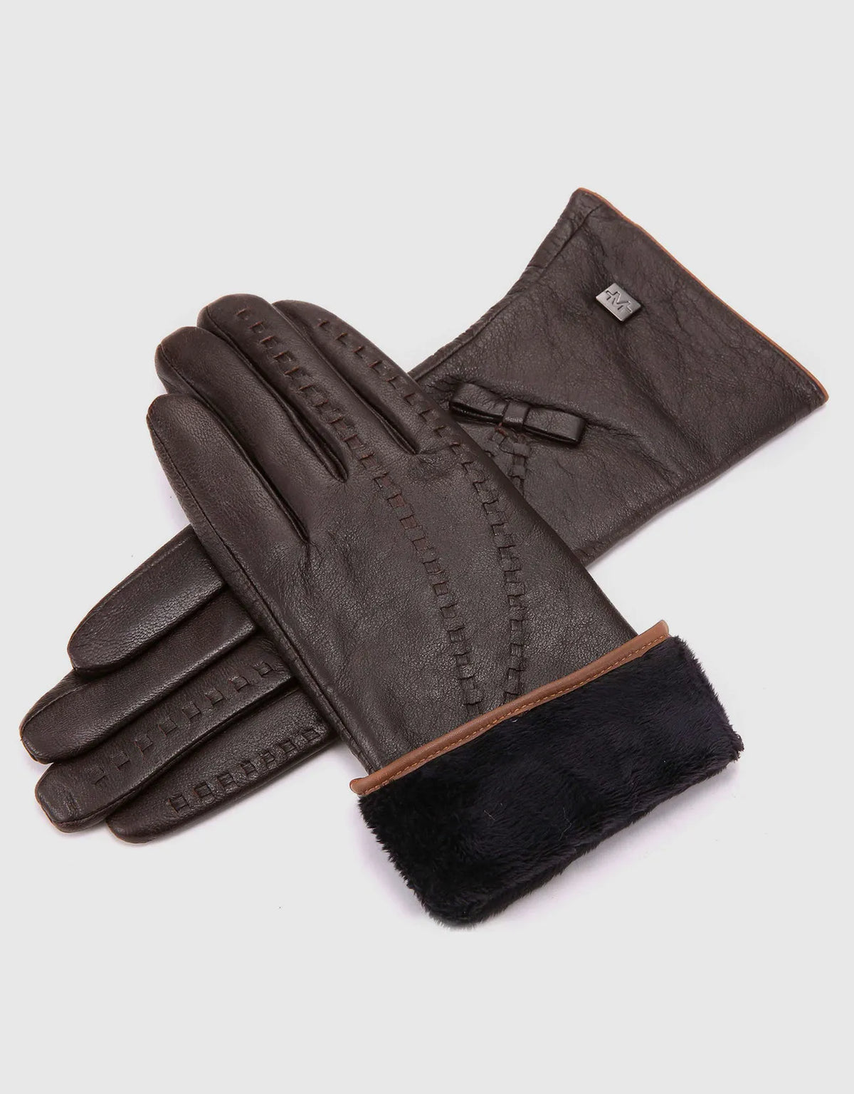 Women's Bow and Stitch Touchscreen Sheepskin Gloves