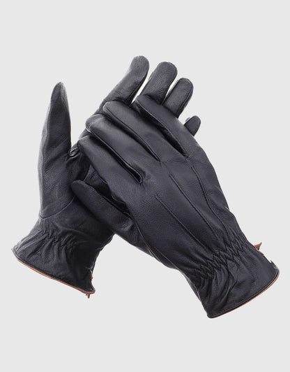 Men's Ridged Leather Touchscreen Gloves