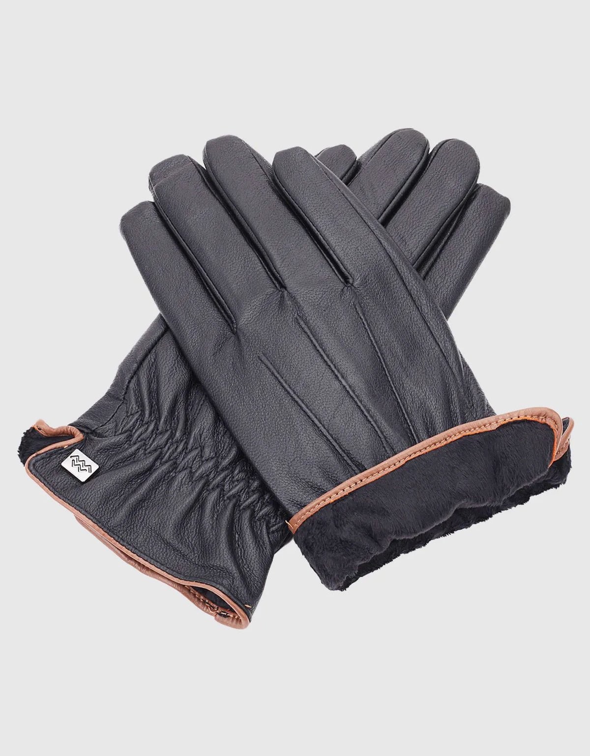 Men's Ridged Leather Touchscreen Gloves